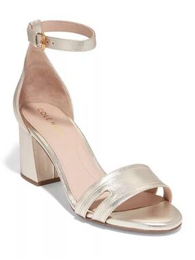 Cole Haan Metallic Champagne Ankle-Strap Block Heel Sandal
